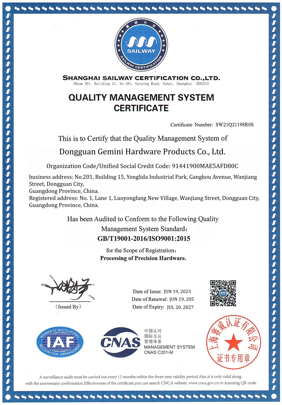 Quality Certificate 1