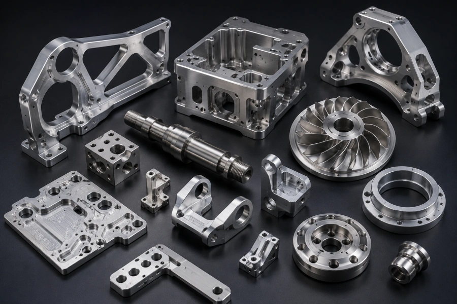 Custom aerospace CNC machined parts including aluminum brackets housings and structural components