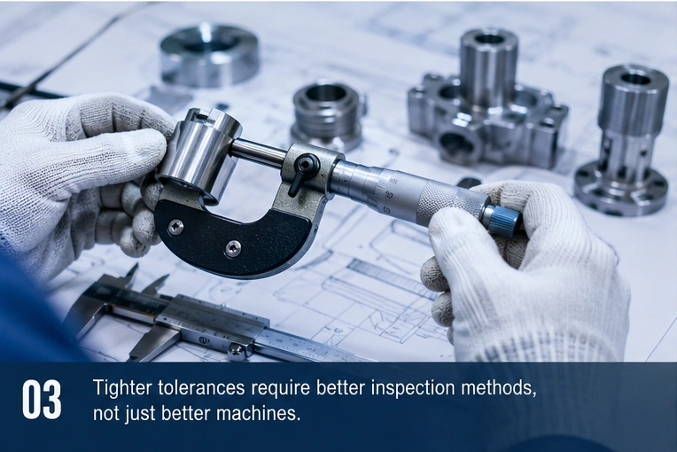 CNC quality inspection with precision measuring tools