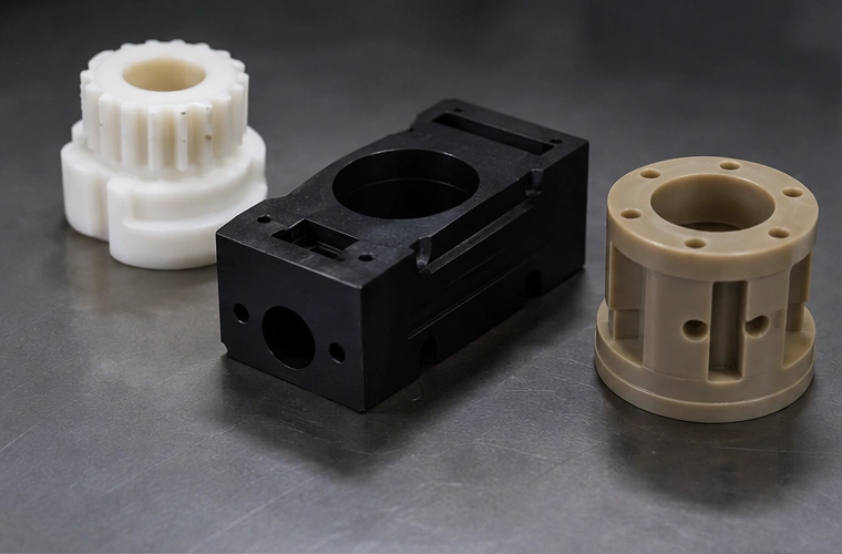 ABS PC and PEEK CNC machined plastic parts comparison
