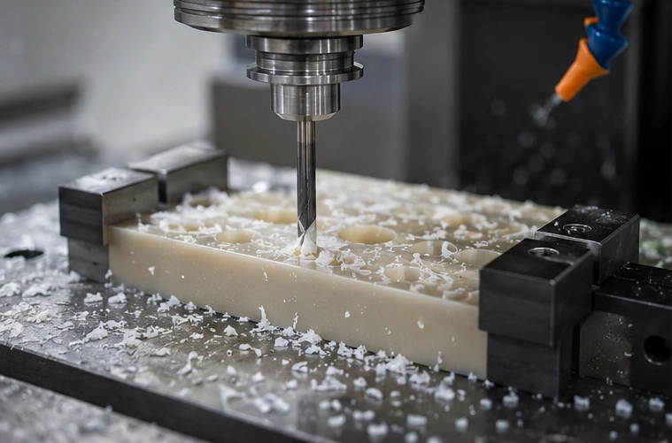CNC machining engineering plastic parts with precision cutting tools