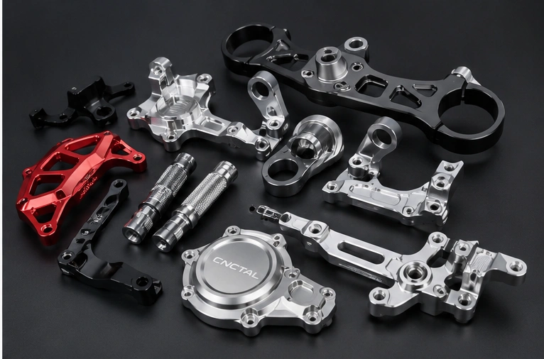 Custom CNC machined motorcycle parts with black anodized finish
