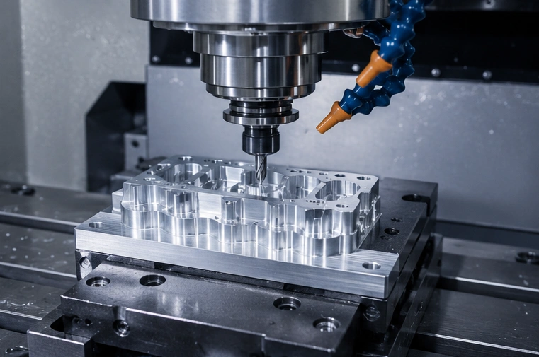 CNC machining robotic arm aluminum parts in a precision manufacturing workshop