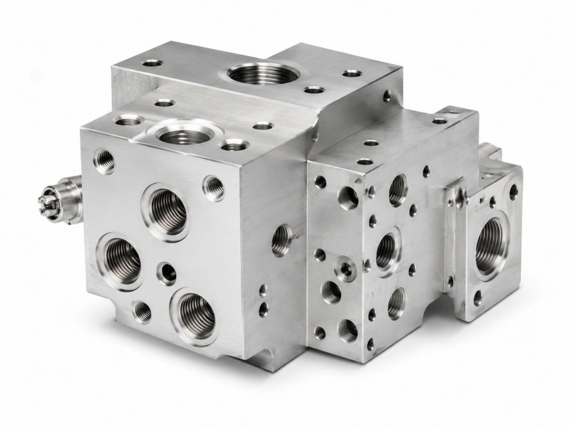 Custom aluminum hydraulic manifold block