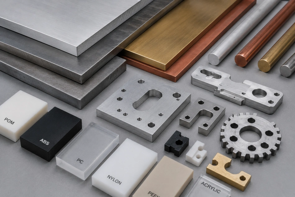 CNC cutting materials for aluminum stainless steel brass copper and engineering plastic parts