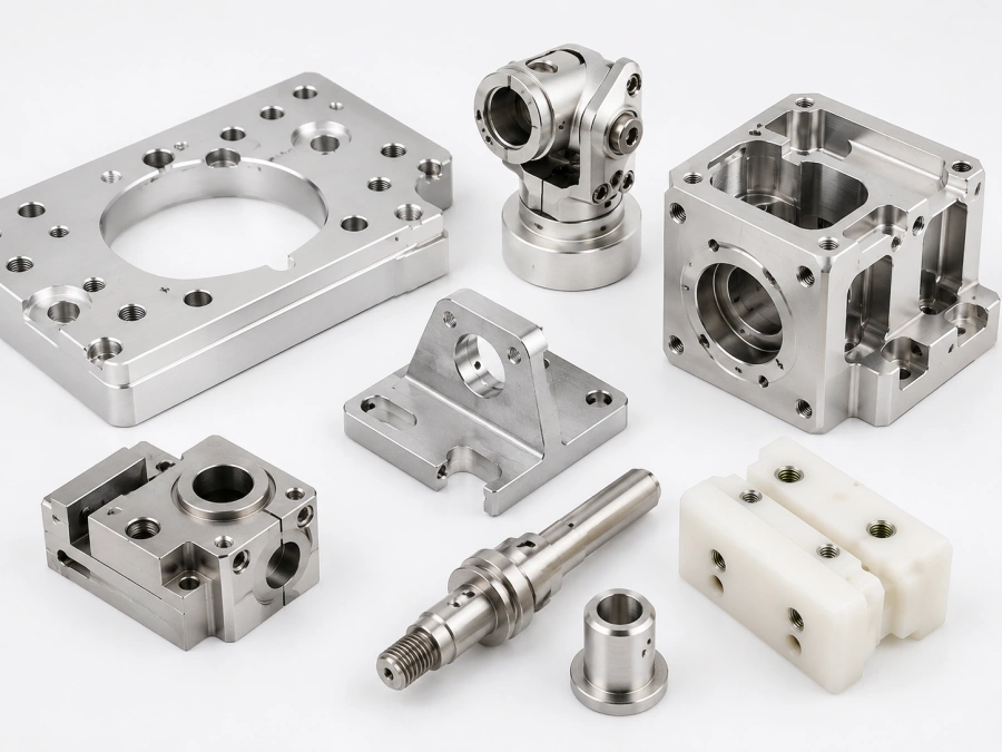 CNC machined industrial automation parts including sensor brackets, fixture blocks and precision mounting components
