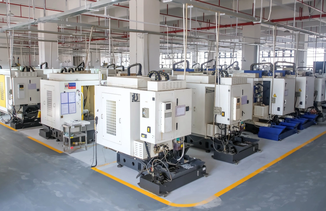 CNC machining center workshop with multiple precision machines