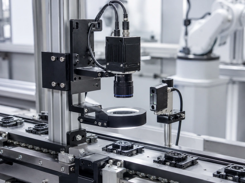 Camera and sensor components used in machine vision robotics and inspection equipment
