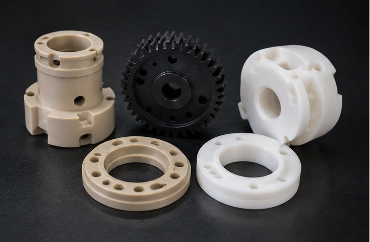 PEEK and Delrin CNC machined plastic parts comparison