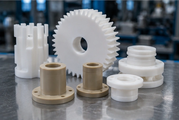 Precision CNC machining PEEK plastic component with cutting tool