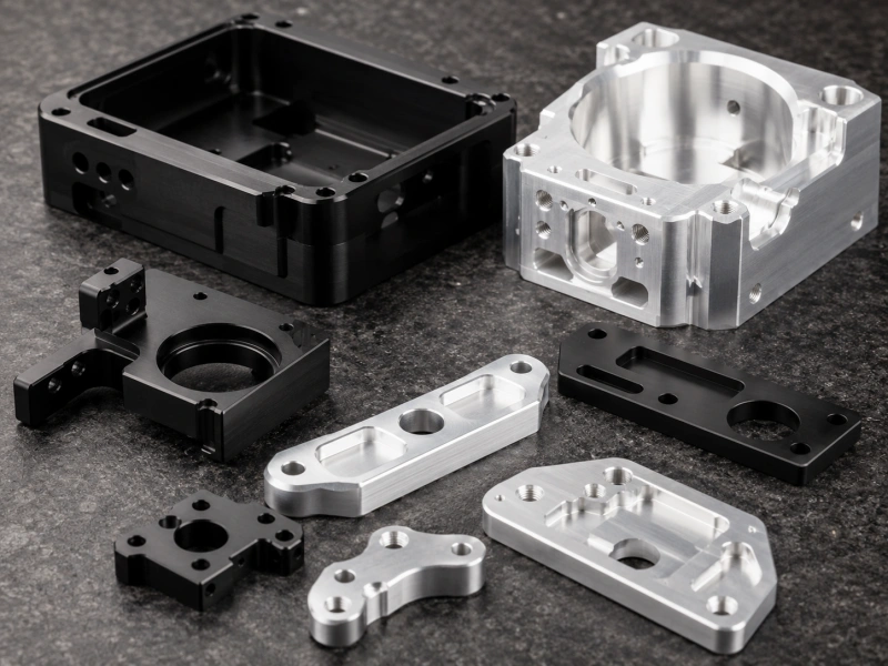 Anodized CNC milled aluminum parts with black and clear finish