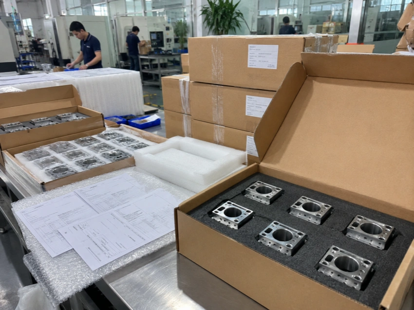 CNC machined parts packed for shipping from China to Germany