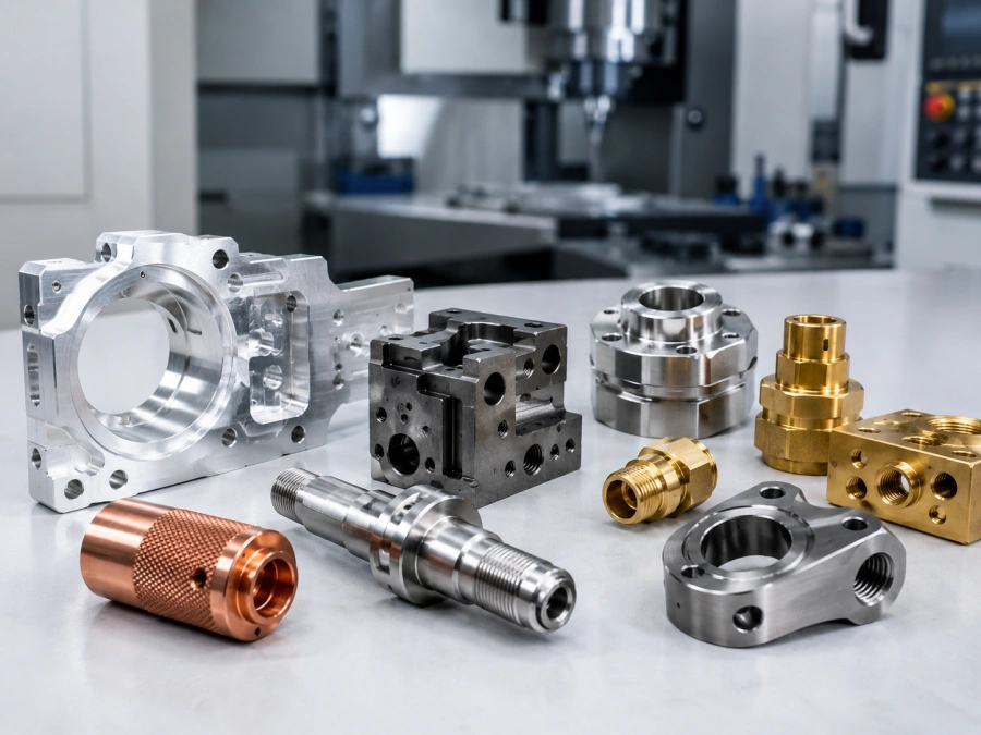 Custom CNC machined metal parts in aluminum stainless steel brass copper titanium and other metals