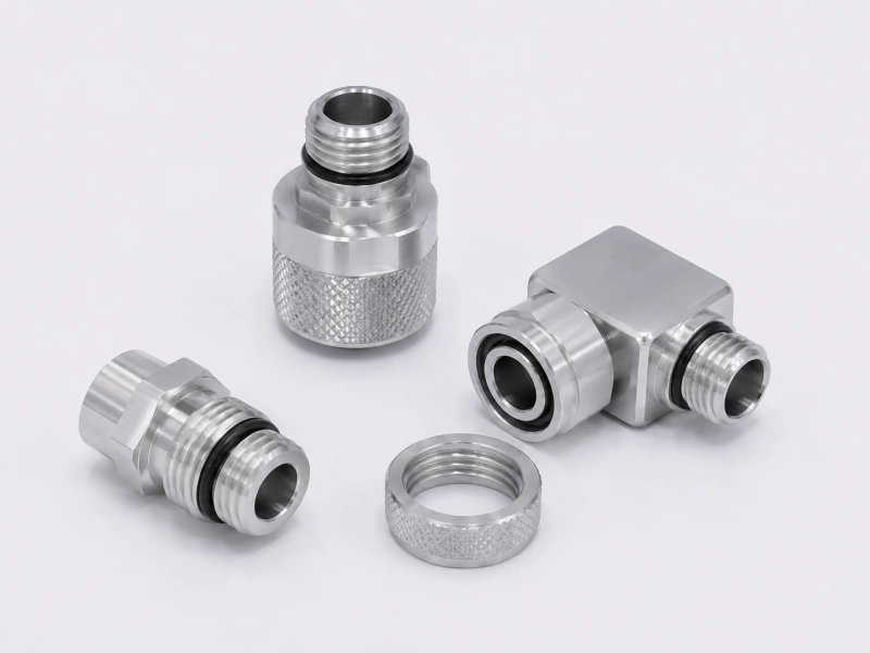 CNC machined liquid cooling connectors and fittings