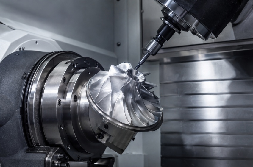 Simultaneous 5-axis CNC machining an impeller