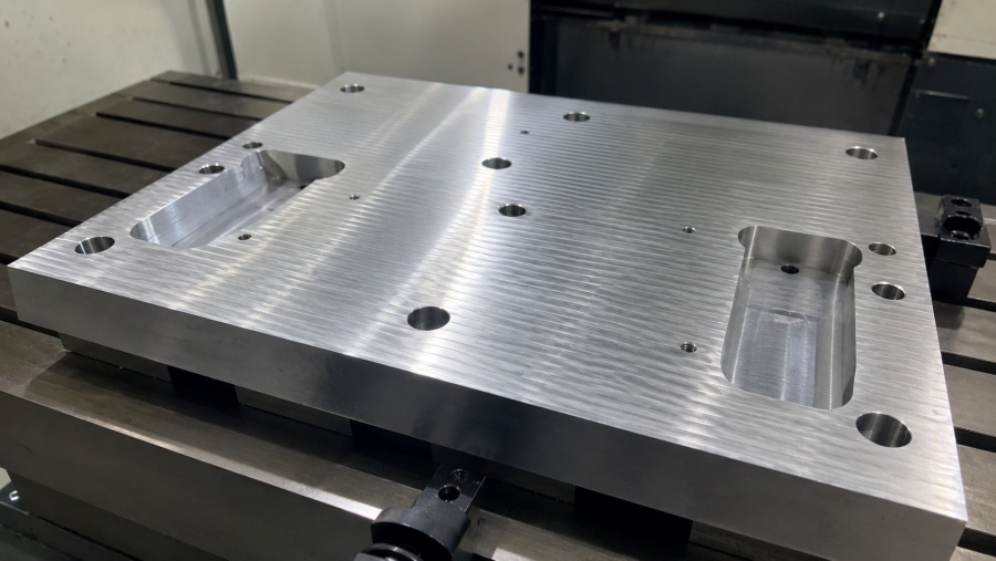 CNC milling tool marks on aluminum machined surface