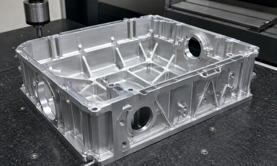 CNC machined part with ribs supporting thin walls