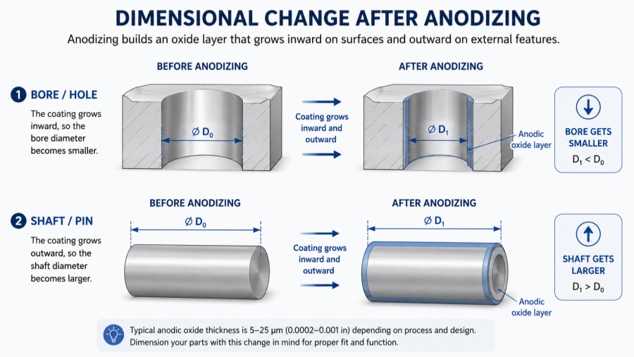 Anodizing coating thickness and dimensional change illustration