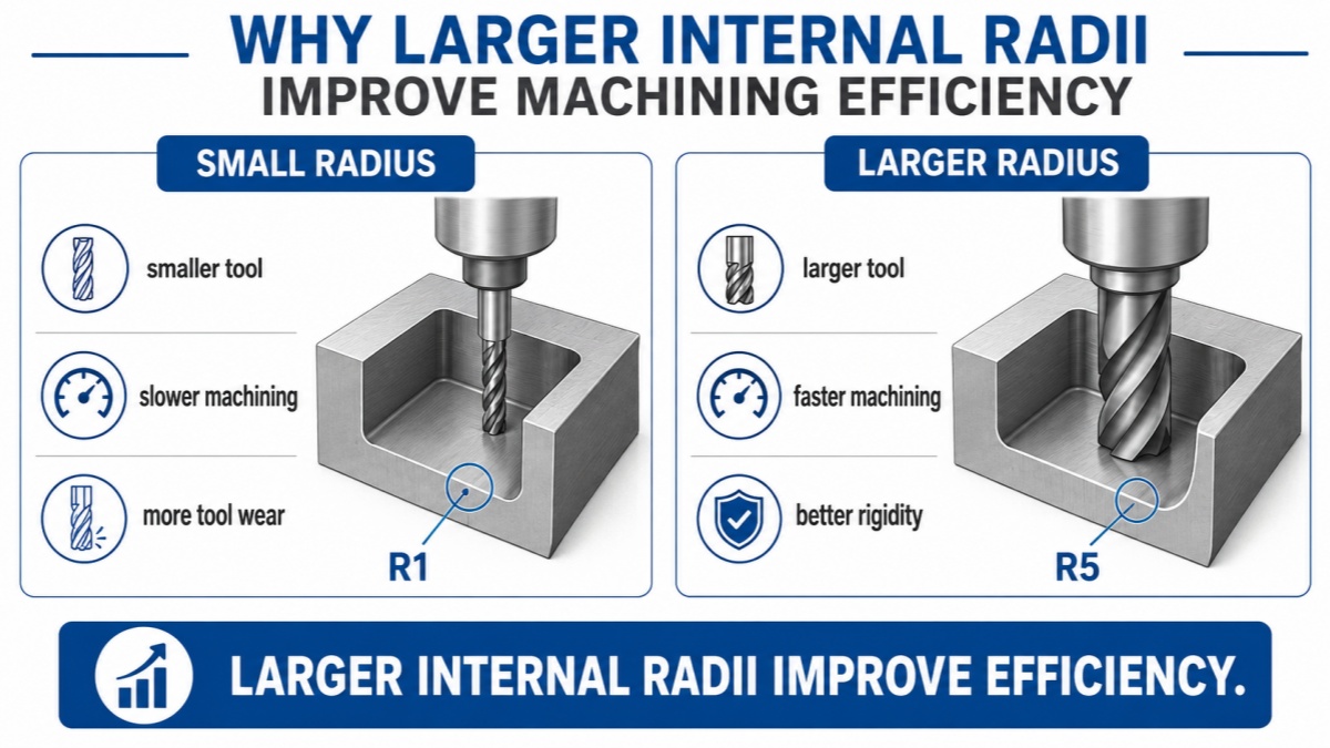 Large and small end mills machining different CNC internal corner radii