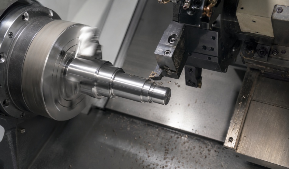 CNC turning machining a precision metal shaft