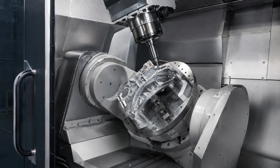 5-axis CNC machining a complex aluminum component