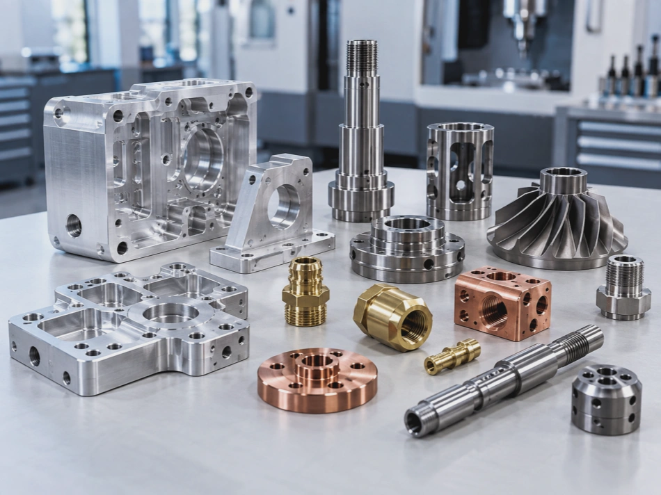 Custom CNC machined metal parts in aluminum stainless steel brass copper titanium and other metals