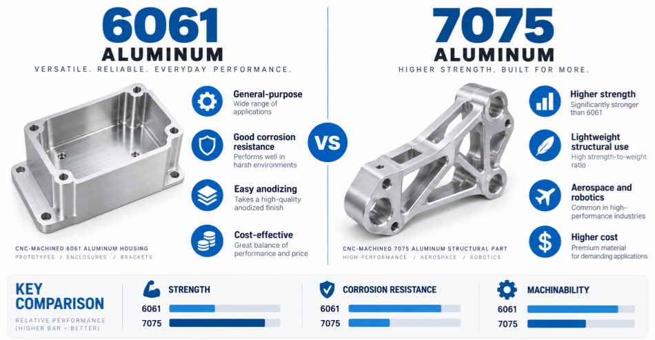 6061 vs 7075 aluminum CNC machining comparison