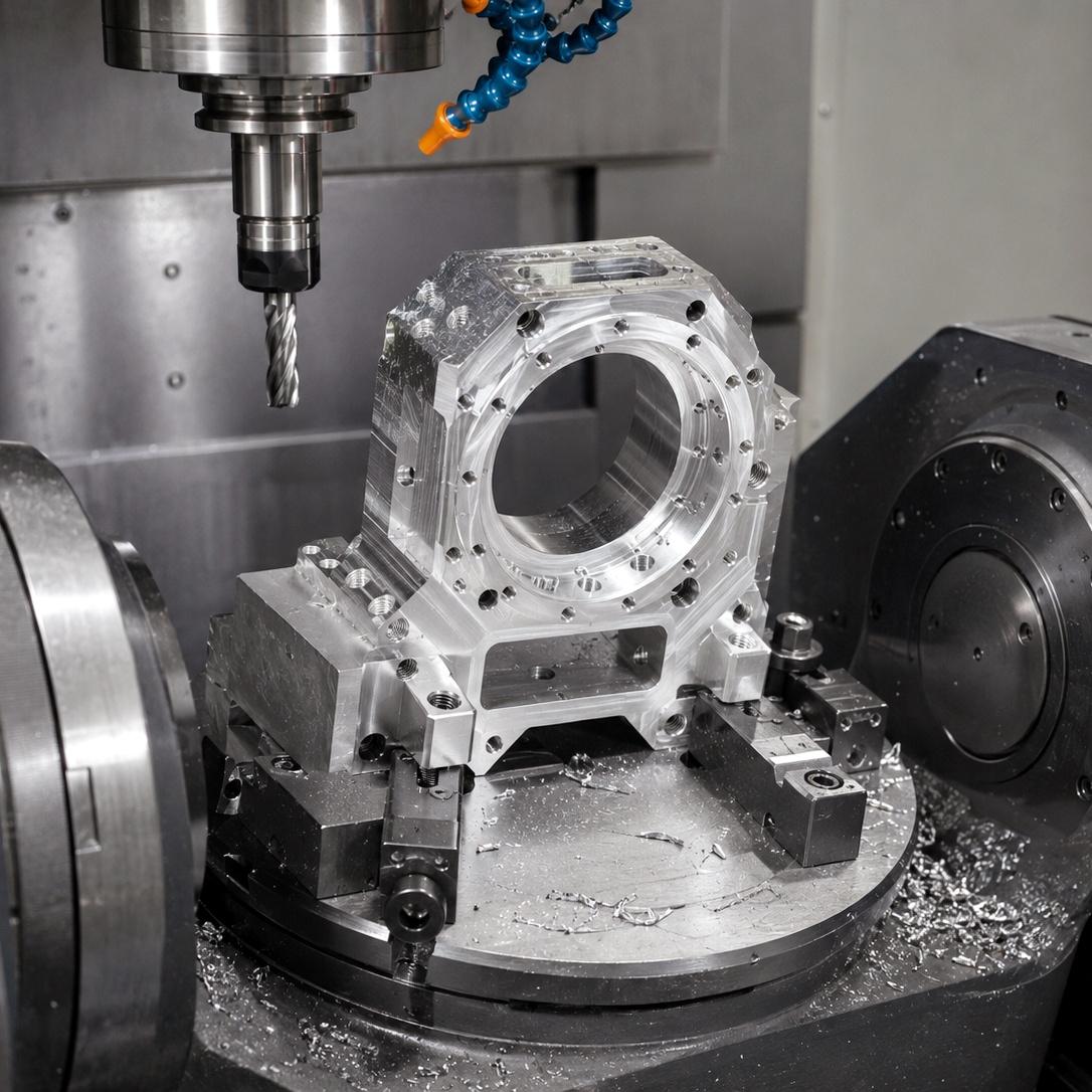 7075-T6 aluminum robot reducer housing during CNC machining