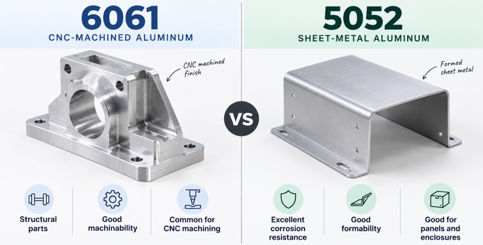 6061 machined aluminum part compared with 5052 sheet metal application