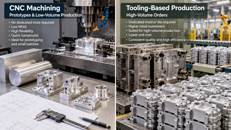 CNC machining versus high volume manufacturing MOQ comparison